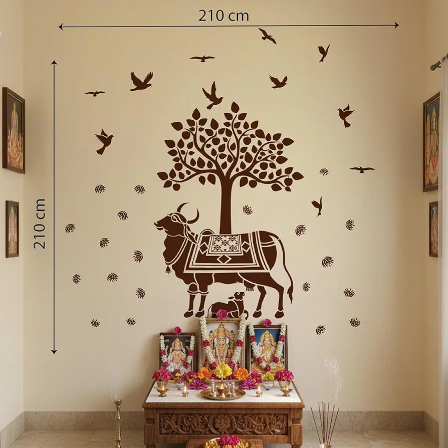 StickMe Kamdhenu Holy Cow and Calf Wall Sticker Self-Adhesive Large - 210 x 210 cm
