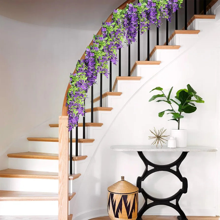 Wisteria Artificial Flowers Garland 5Pcs Total 36FT Purple Wisteria Hanging Flowers