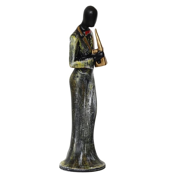 Ecraftindia Lady Playing Wind Musical Instrument Antique Finish Handcrafted Decorative Polyresin Showpiece