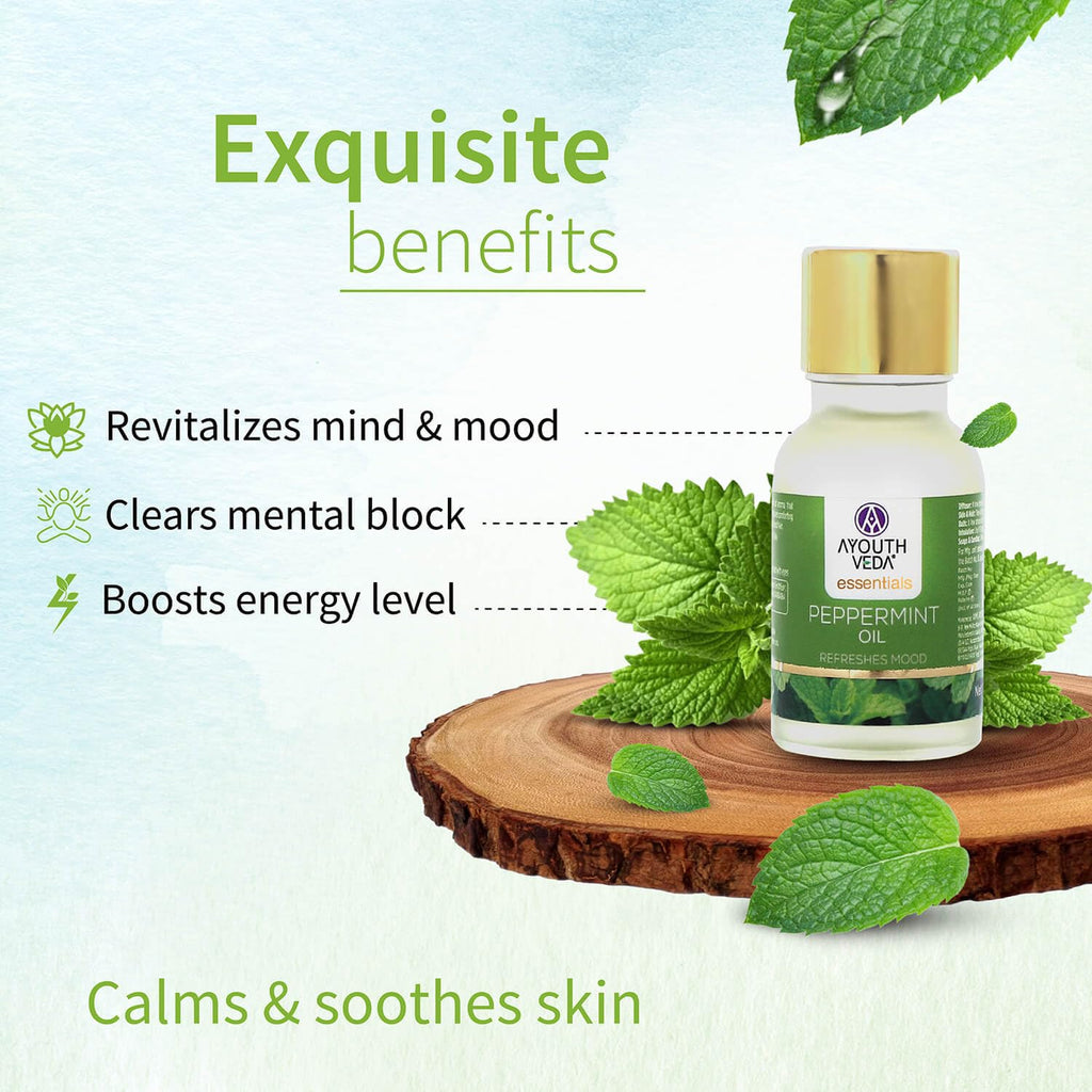Ayouthveda Peppermint Essential Oil for Skin & Hair | Aromatherapy Kit for Stress Relief & Relaxation | 100% Pure & Natural Therapeutic Grade |Can Be Used as Air purifier (Pack Of 1; 15ml)