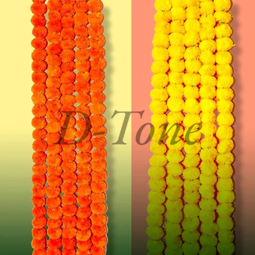 Decorative Marigold Garlands Mala Artificial Flower Genda Phool 4.5 Ft Long for Decoration Yellow+Orange 10 Pcs