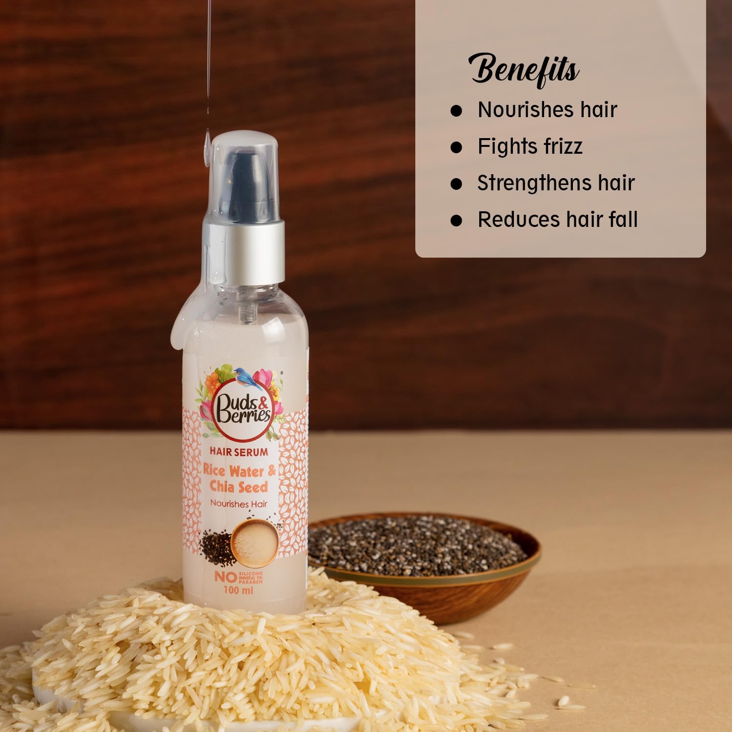 Buds & Berries Rice Water and Chia Seeds Nourishment Hair Serum - 100 ml