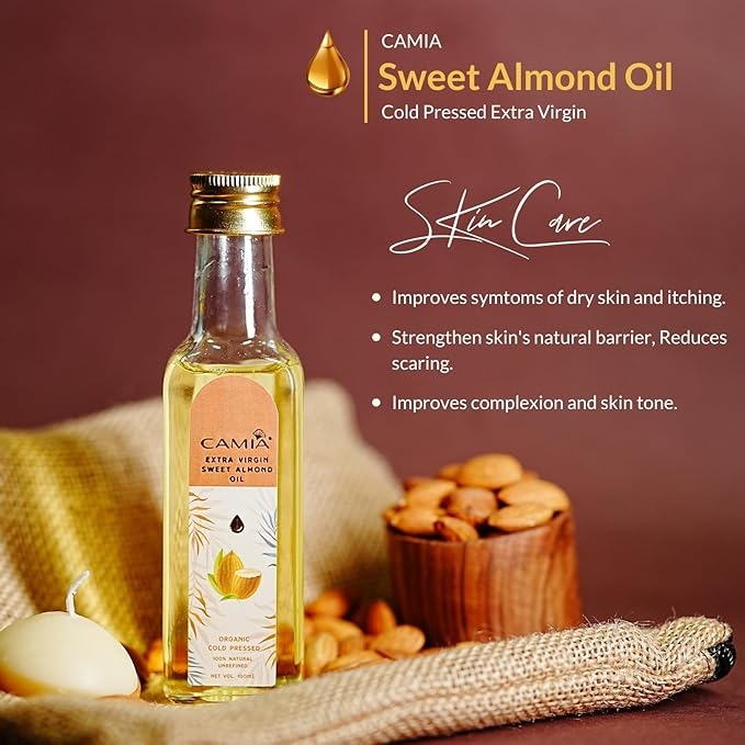 Camia Premium Sweet Almond Oil for Hair Growth Glowing Skin & Face - 100 ml