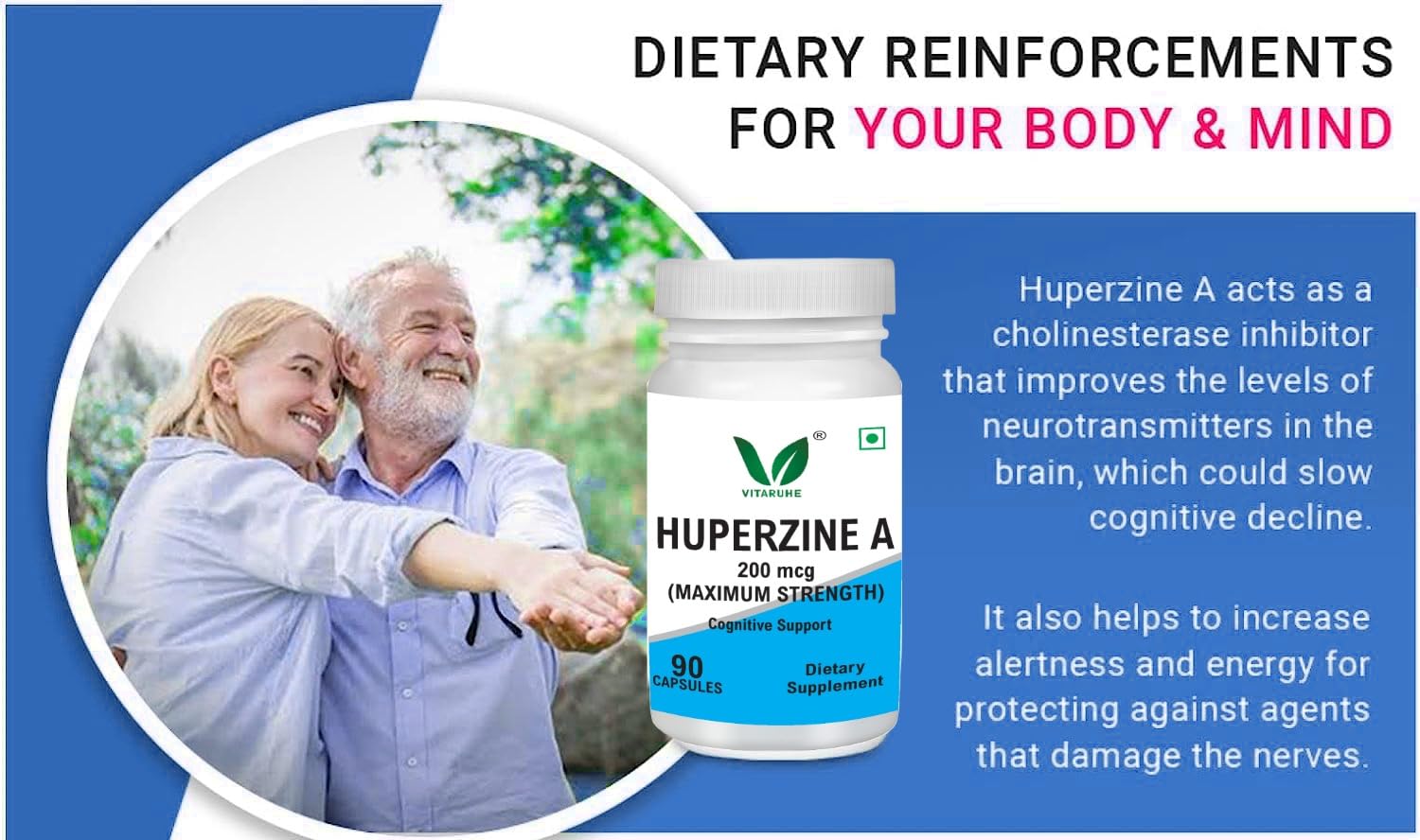 VITARUHEÂ® Huperzine A 200mcg Per Serving, 90 Capsules, (Huperzine A Supplement), Supports Focus, Cognition, Memory and Learning Ability, Premium Brain Health Supplement, No GMOs