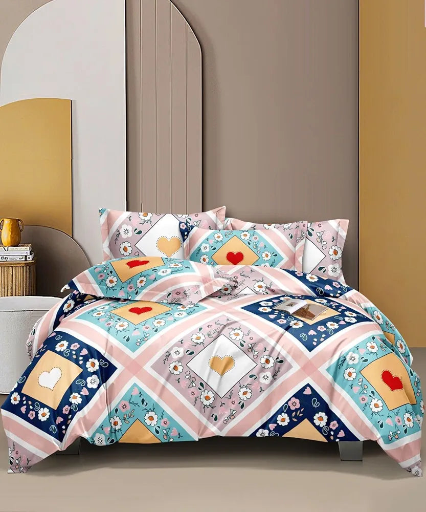 The Home Style Supersoft Cotton Feel Glace Cotton King Size Printed Flat Double Bedsheet wih 2 Pillow Cover 400 TC Rose Gold