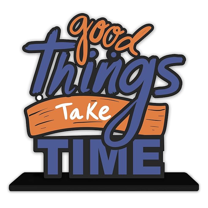 Artvibes Wooden Idols and Figurine Good Things Take Time Quotes Table Decoration for Office Desk | Home Decor | Living Room