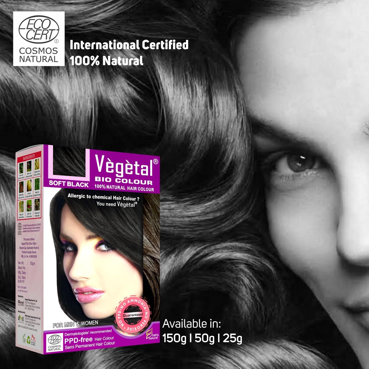 Vegetal Bio Hair Colour Soft Black - 50 gms (Pack of 2)