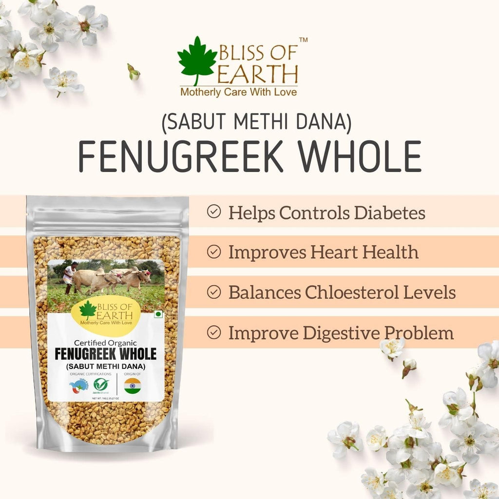 Bliss of Earth Certified Organic 200gm Fenugreek seed (Sabut Methi Dana) spices and masala For | hair grow | Boosting metabolism & Immunity | Weight Loss | Healthy cooking