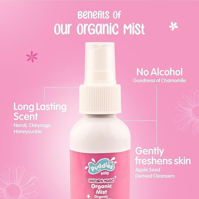 Puddles Organic Kids Pleasant Floral Mist Unicorn Magic - Age 2-12 Years - 100 ml