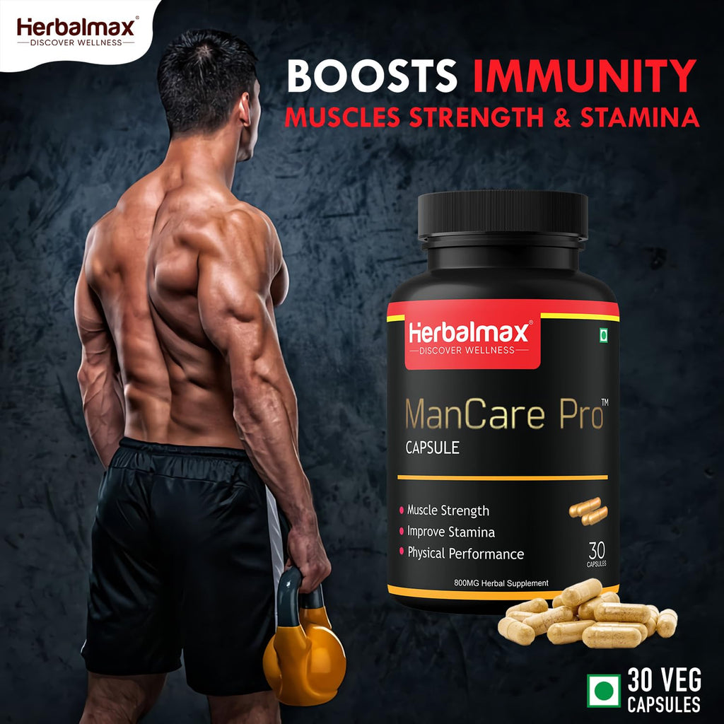 Herbalmax ManCare Pro Capsules â€“ 800mg | With Safed Musli, Shilajit, Ashwagandha, Vaidarikandra & Kaunch Beej Extract | Supports Muscle Strength, Stamina & Physical Performance â€“ 30 Capsules