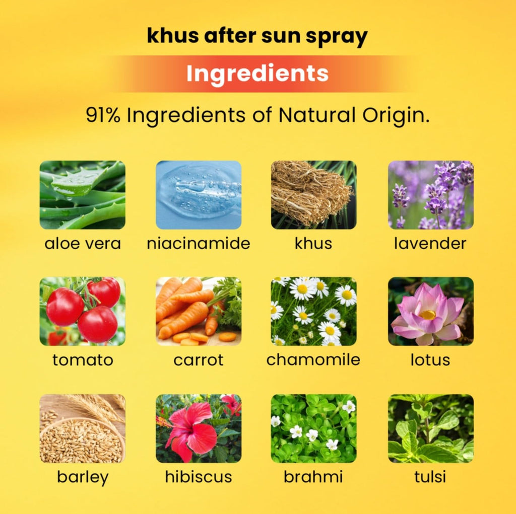 Aroma Treasures Khus After Sun Spray | Hydrating & Detanning Face & Body Mist with Aloe Vera, Niacinamide & Khus Oil | 91% Natural Ingredients | Use Before Sunscreen & After Sun Exposure – 50ml