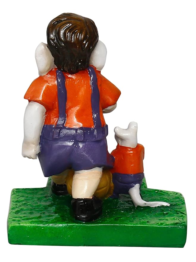 Ecraftindia Handcrafted Polyresin Lord Ganesha Idol Playing Football With Mushak Statue for Sports Enthusiasts and Ganesha Devotees
