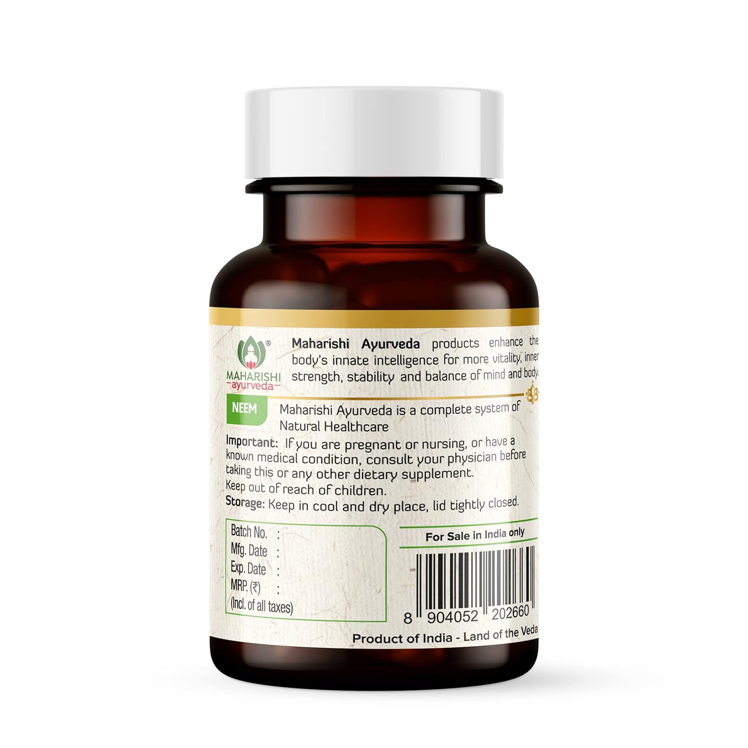Maharishi Ayurveda Organic Neem Tablets 500 MG | Improves Skin Health | Supports Detoxification| 100% Organic & Safe | 60 Tabs