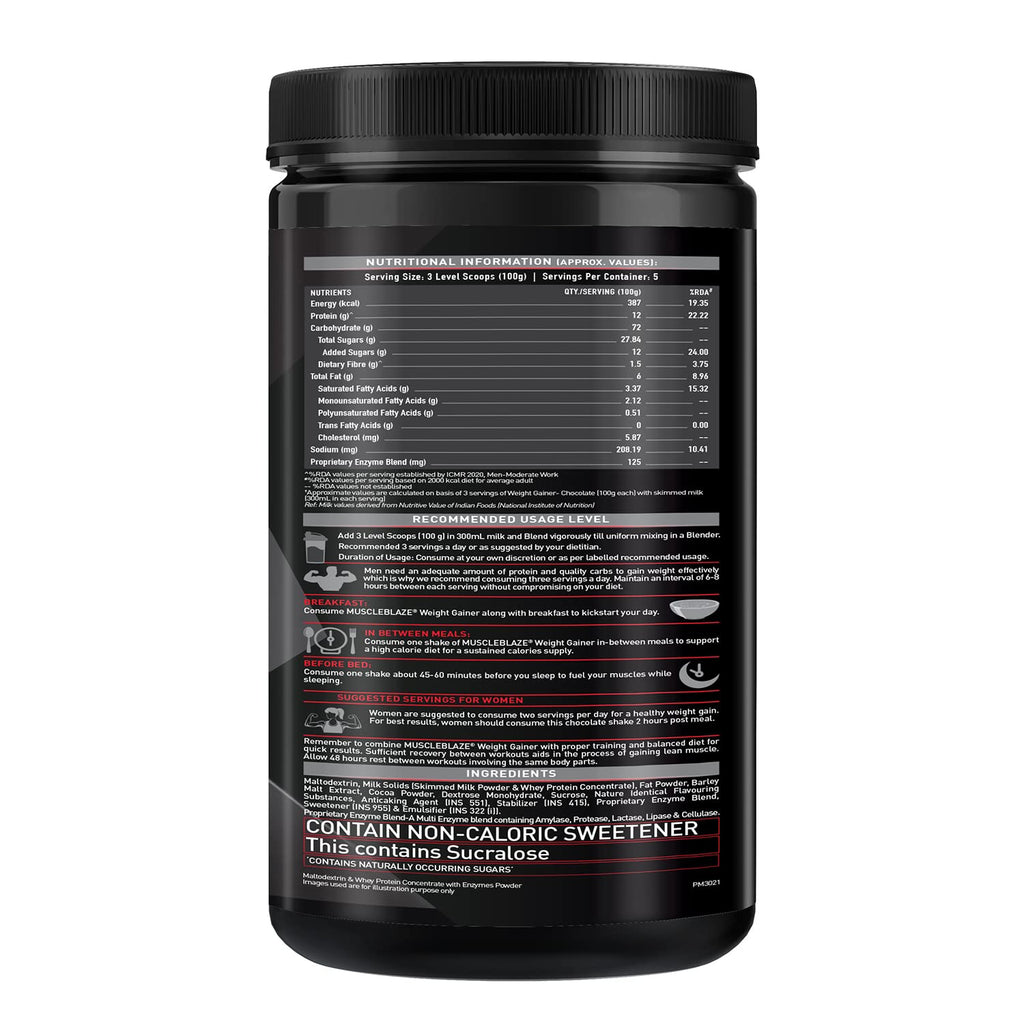MuscleBlaze Weight Gainer with Added Digezyme (Chocolate, 500g / 1.1lbs, 5 Servings)