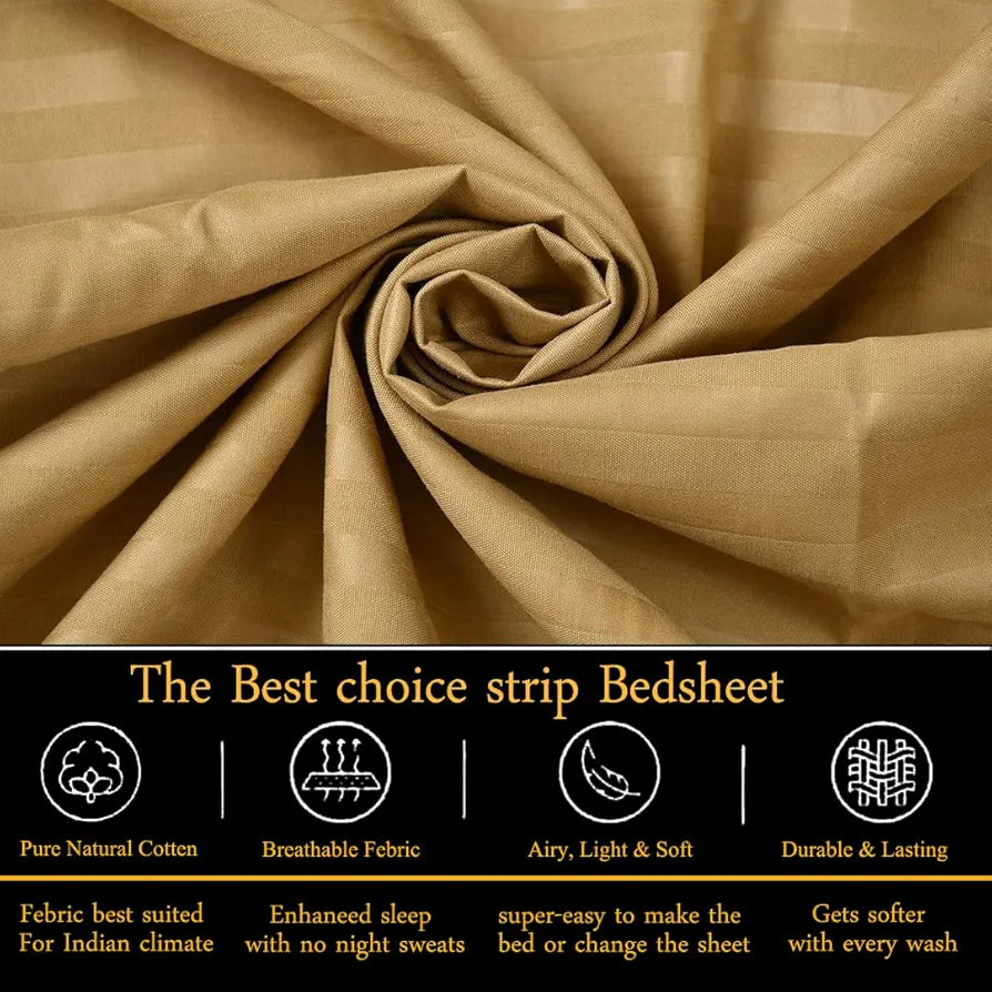 Fresh From Loom Soft Skin Safe Breathable Single Size Flat Bedsheets Plain Bedsheet Set with 1 Pillow Covers 144 TC Brown