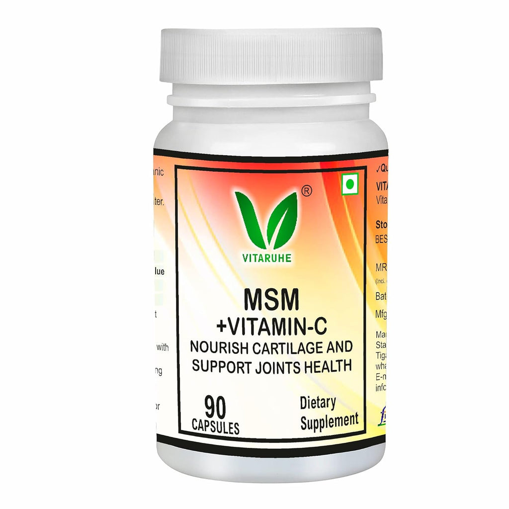 Vitaruhe® MSM Capsules with Vitamin C, 90 Capsules for 3 Months, Daily High Dose of Organic Sulfur Powder, 99.9% Pure Methylsulfonylmethane