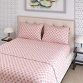 Layers Tivoli Cotton Bedsheet Set for All Seasons Lightweight 104 TC Queen Size Beige/Blue Color