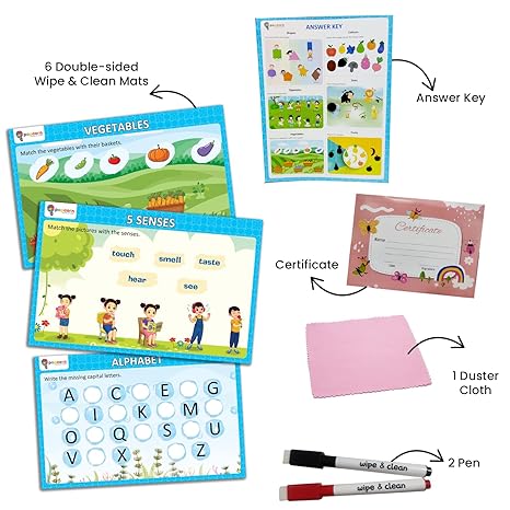 Popcorn Games & Puzzles Preschool Reusable Activity Mats with 2 Marker Pens Gifts