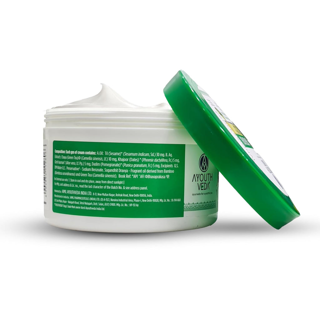 Ayouthveda Green Tea Massage Cream for Deep Nourishing Skin Pampering Treat| Smoothens & Softens Skin|for both men and women|All skin types(500g)