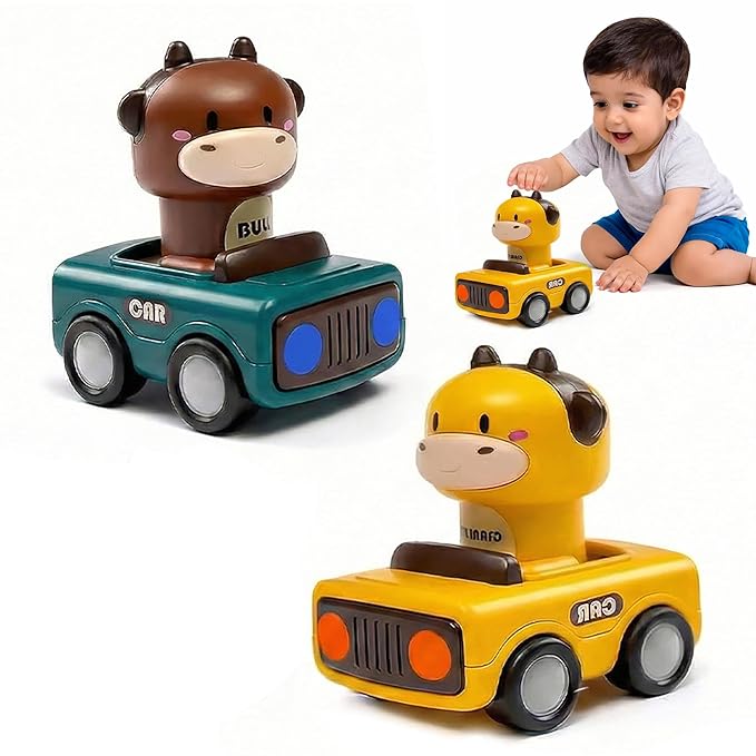 Kidology Press & Go Friction Powered Cars for Babies 0-3 Years Set of 2 Animal Car