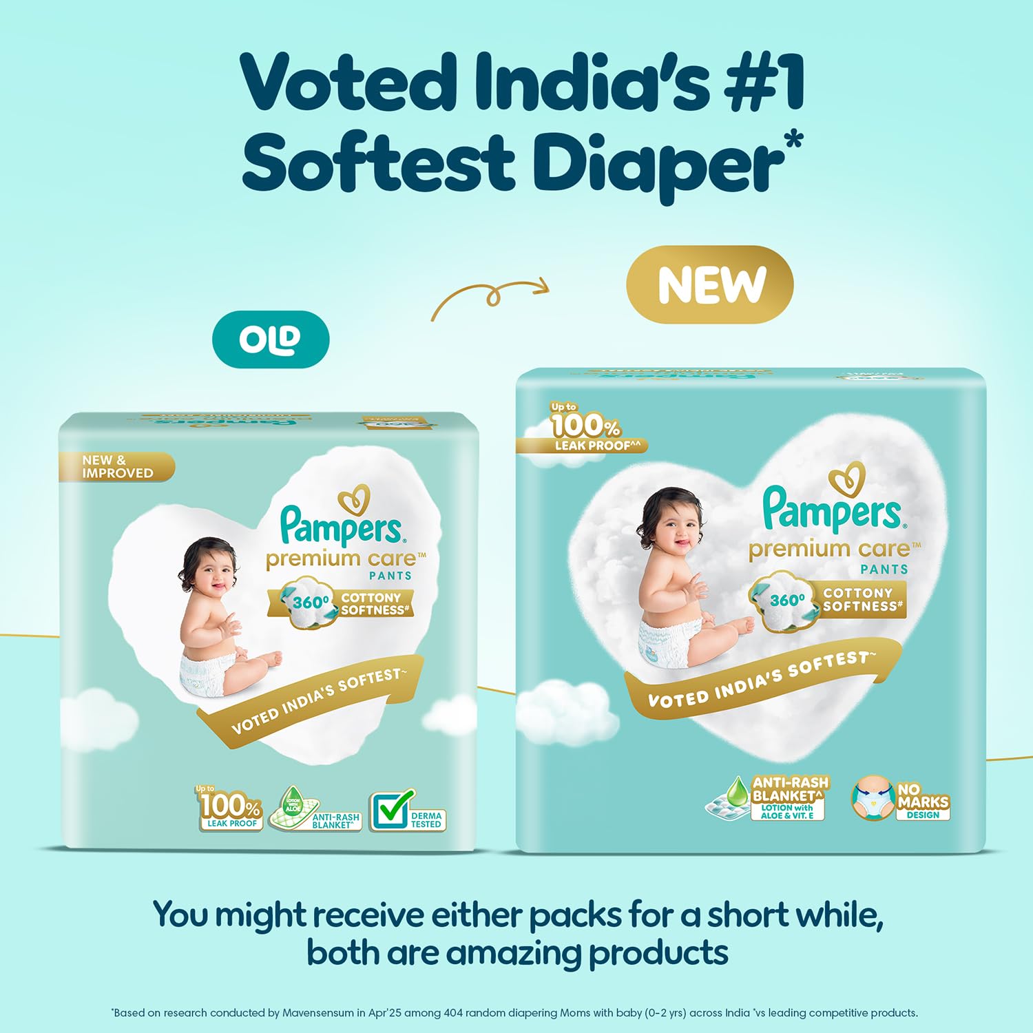 Pampers Premium Care Pant Style Baby Diapers M 54 Count | No Marks Design | Voted World #1 Softest Diaper | All in 1 diaper with 360 Cottony Softness