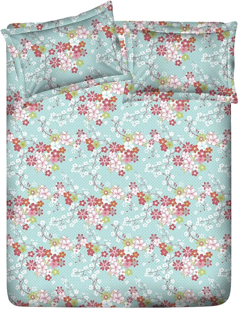 Layers Marigold Cotton Bedsheet Set for All Seasons Lightweight 144 TC King Size Turquoise