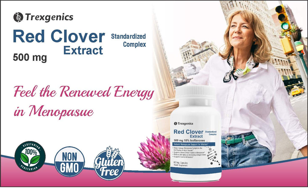 Trexgenics RED CLOVER 500mg (10% Phytoestrogen Isoflavones) Natural Menopause, Hormonal Balance Support for Women (60 Vcaps) (1)