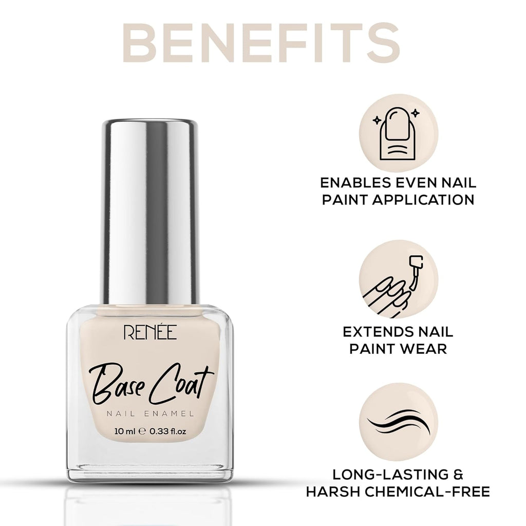 RENEE Base Coat Glossy Finish Nail Enamel, Quick Drying, Long Lasting, Chip Resisting Formula with Full Coverage, One Stroke Application, Translucent Layer, 10 Ml