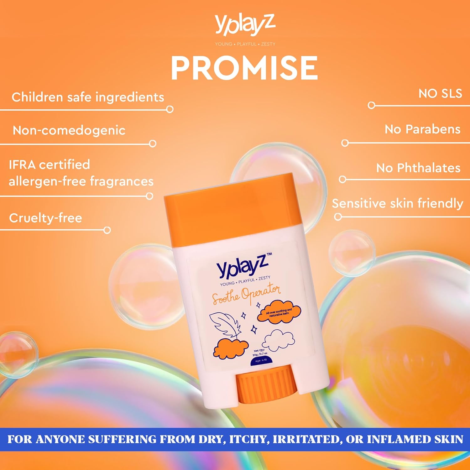 YplayZ Soothe Operator Soothing Balm for Kids - Non-sticky Moisturizer for Dry Skin With Avocado Oil Ages 4-18 - 20 Gms