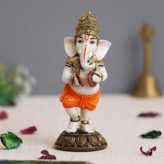 Ecraftindia Polyresin Standing Lord Ganesha Idol Playing Manjira Musical Instrument Statue Decorative Showpiece