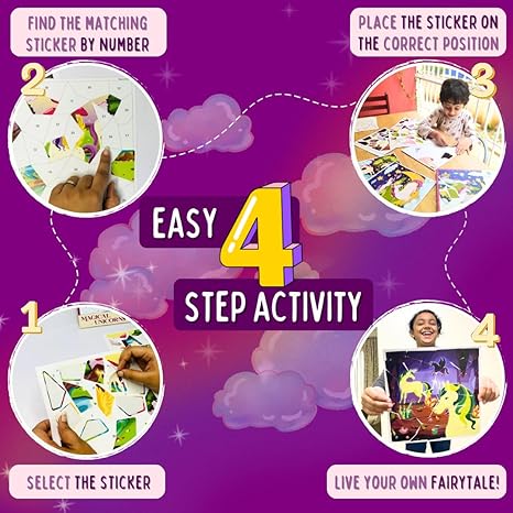 PepPlay Kid Sticker Puzzle Magical Unicorn Mess Free Diy Mosaic Craft Kit 175+Big Repositionable Stickers