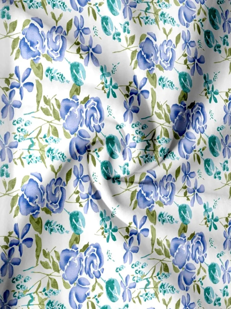Trance Home Linen 180TC 100% Cotton 78"x36" Single Size Elastic Fitted Bedsheet Printed with 1 Pillow Cover Colour Huvu Blue