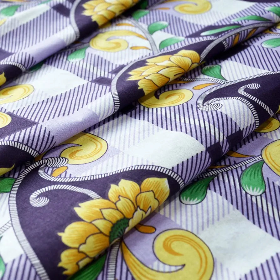 Divine Casa Double Size Bedsheet for Double Bed 144 TC Pure Cotton Queen Size with 2 Pillow Covers Floral Colour Royal Lilac