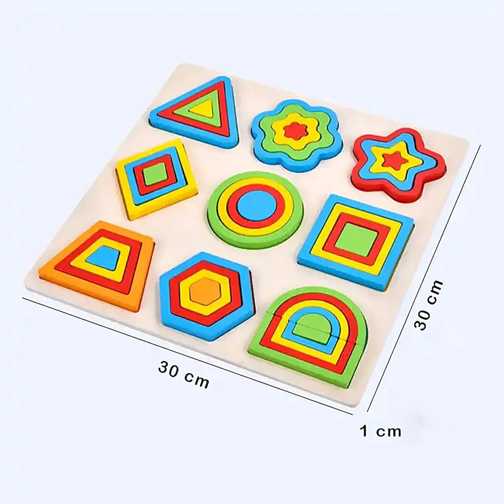 Wishkey Wooden Shapes Puzzle Learning Toy, Montessori Brain Teaser Puzzle Board with 9 Geometric Shapes, Interactive Game Educational Toys