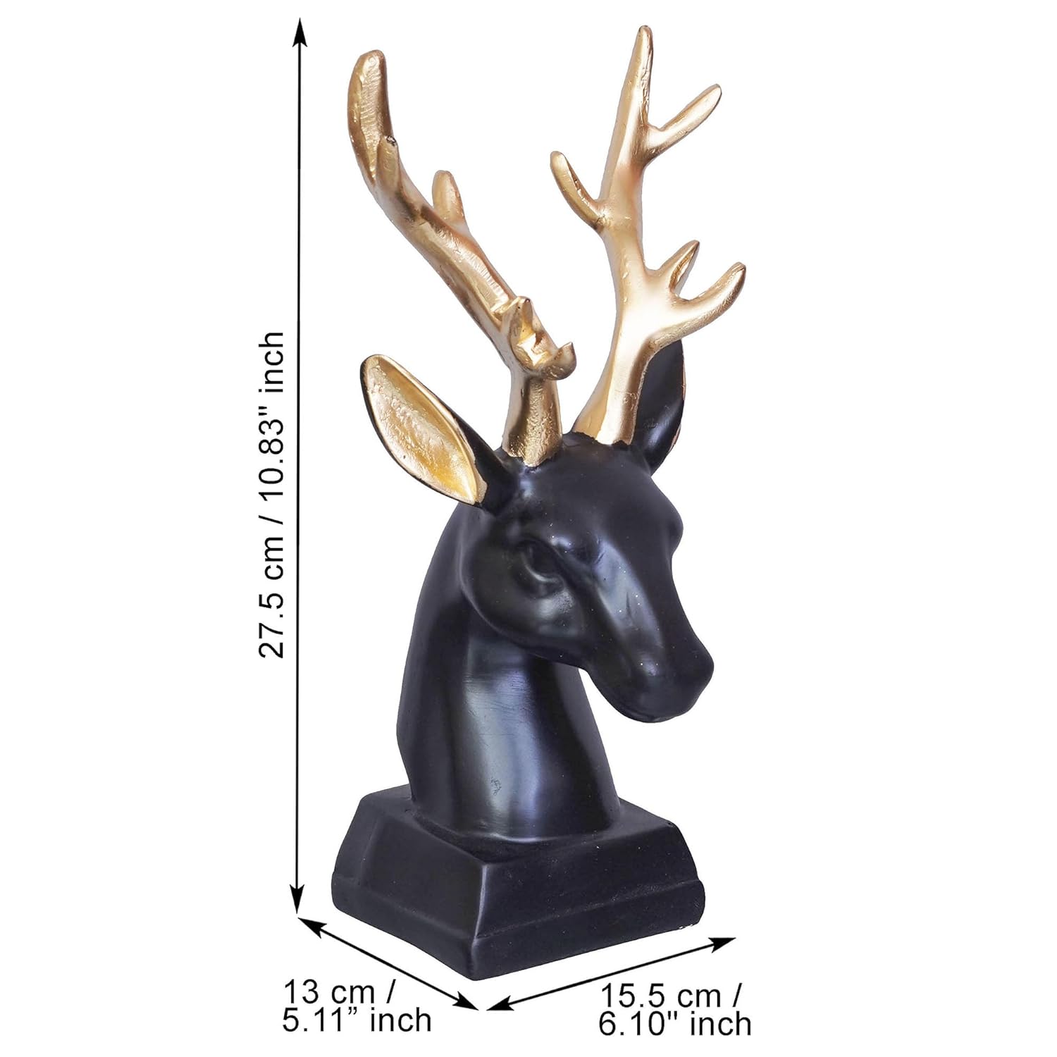 Ecraftindia Black Polyresin Reindeer Head Statue With Golden Antlers Animal Showpiece