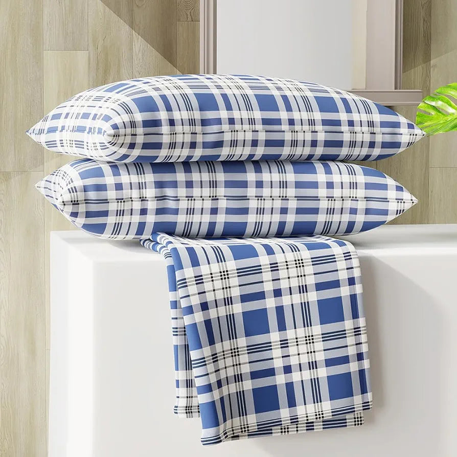 Layers Zen Cotton Blend King Bedsheet Set 1 King Cotton Bedsheet & 2 Pillow Covers Breathable & Anti-Wrinkle 225 CVC Navy Blue