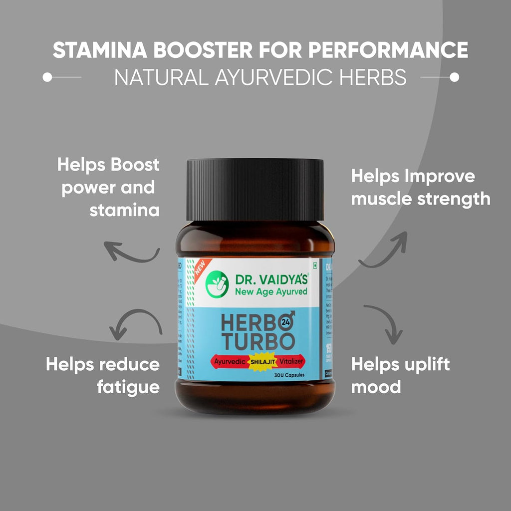 Dr. Vaidyaâ€™s Herbo24Turbo Capsules | Supports Vitality | For Strength, Stamina & Power | Shuddha Shilajit, Safed Musli | Sugar Free | Pure Ayurvedic Extracts | 30 capsules