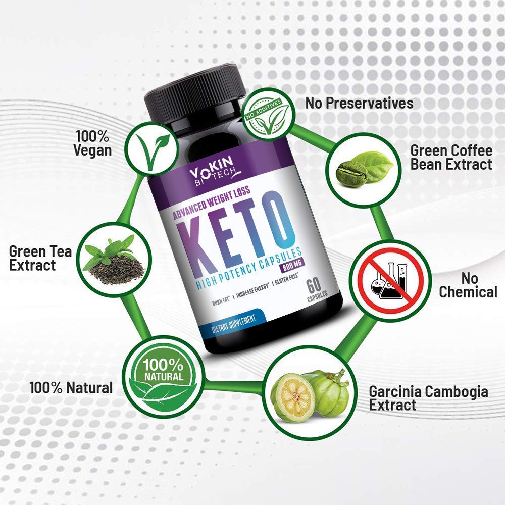 Vokin Biotech Keto Advanced with Green Coffee Extract For Weight Management | Appetite Control Supplement for Men & Women 60 Capsules (Black)