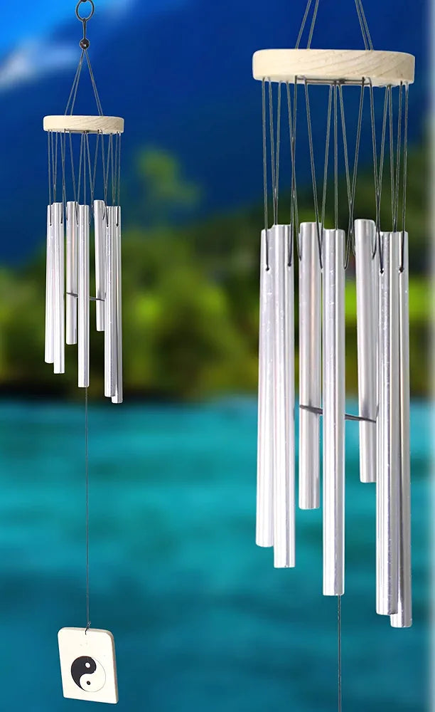 Lilone Wood Aluminum 7 Pipe Silver Wind Chimes Sweet Sound 24 Inch Long