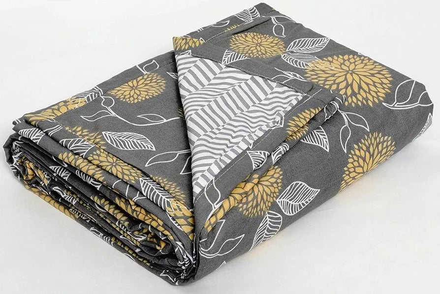 Trance Home Linen 150 GSM Pure Cotton Reversible Dohar Double Bed Size AC Blanket Comforter Soft Light-Weight Bed Blanket Colour Grey Yellow Abstract