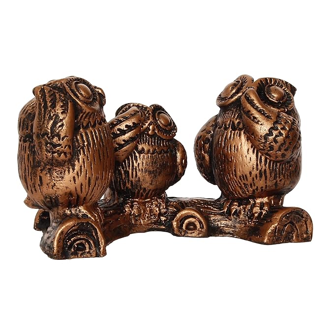 Ecraftindia Handcrafted Polyresin 3 Owl Statues Birds Sitting on Branch Figurine Decorative Showpiece