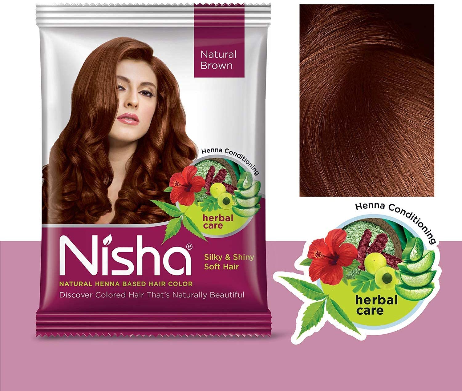 Nisha Hair Color Dye Henna Based Natural Hair Color Powder Without Ammonia Natural Brown Colour - 15 Gms | Pack of 10