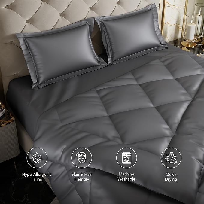 Stoa Paris Satin Comforter Double Bed with 300 TC 2 Pillow Covers Colour Twilight Embrace