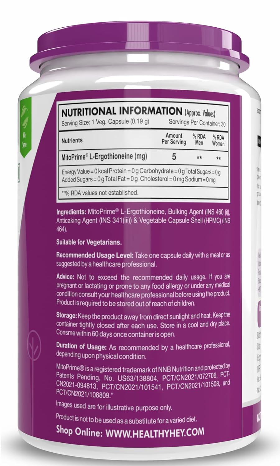 HealthyHey Nutrition LongeviT - MITOPRIMEÂ® - Support Skin Health - 30 Vegetable Capsules