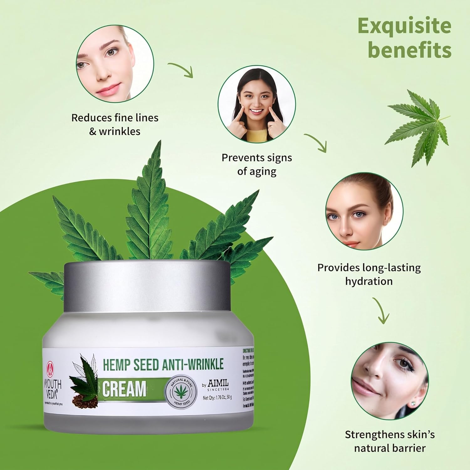 Ayouthveda Hemp Seed Anti-Wrinkle & Anti-Aging Cream|With goodness of Basil, Lavender & Sandalwood Oil |Helps in Skin Nourishment | Deep Hydration (Pack of 1; 50g each)