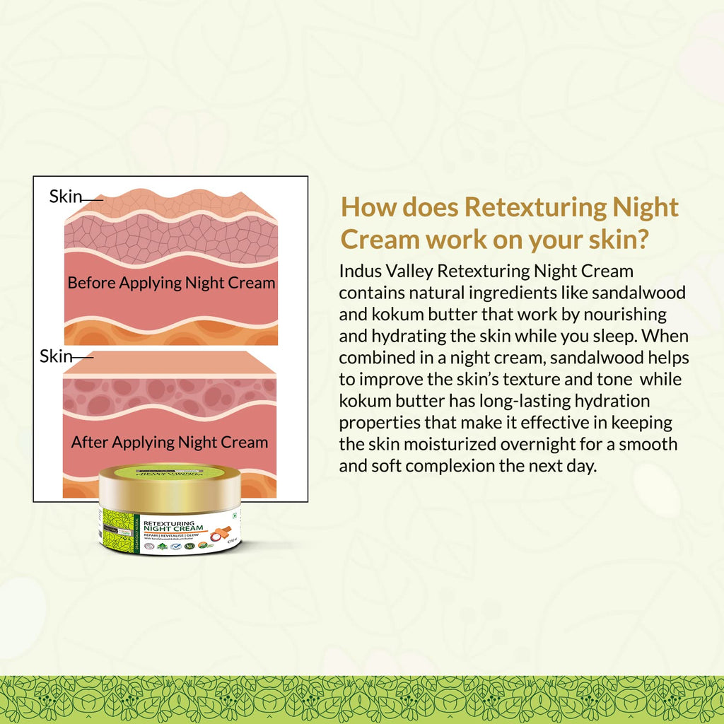INDUS VALLEY Retexturing Night Cream with Sandalwood & Kokum Butter | Deep Skin Repair, Hydration & Overnight Nourishment for Soft Glowing Skin â€“ 50 ml