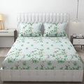 Fresh From Loom Microfiber Rotary Printed Bed Sheet Set King Size Hypoallergenic Wrinkle Free with 2 Pillow Covers Cyan Floral Design