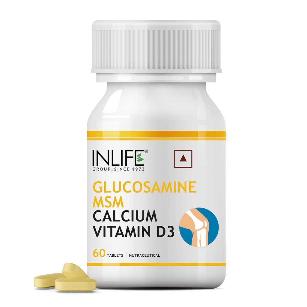 INLIFE Glucosamine Tablets for Joint | With MSM Calcium & Vitamin D3 | Cartilage, Bone Health Supplement - 60 Tablets (Pack of 1, 60)