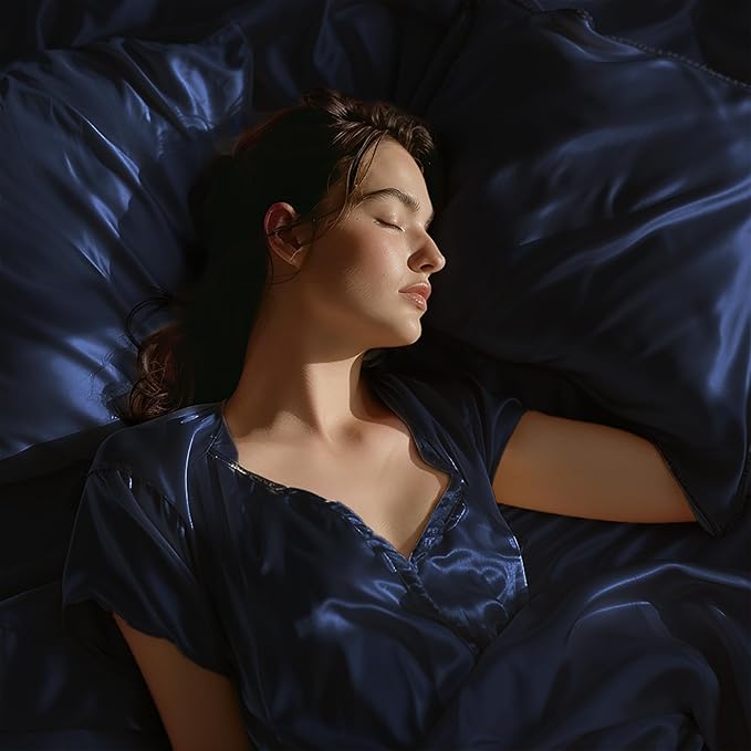 Stoa Paris Satin Bedsheets for Single Bed 300TC Premium Bedsheet with 1 Pillow Cover Colour Mystique Blue