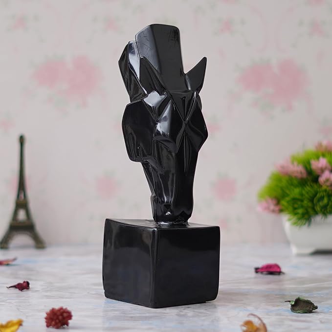Ecraftindia Polyresin Black Horse Head Statue Sculpture | Animal Figurine Decorative Showpiece